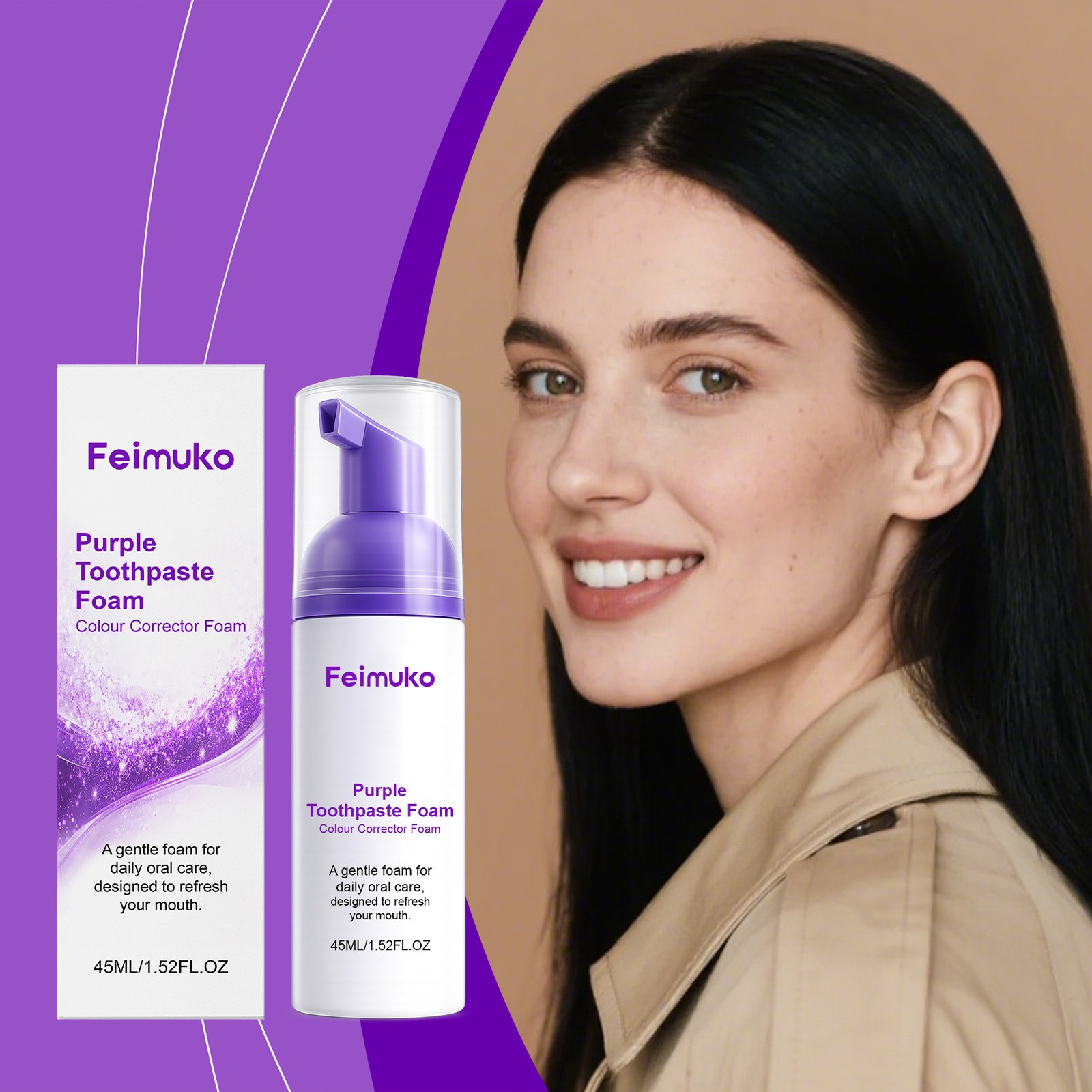 Teeth Whitening Foam Toothpaste - Feimuko Purple Toothpaste Foam Colour Corrector