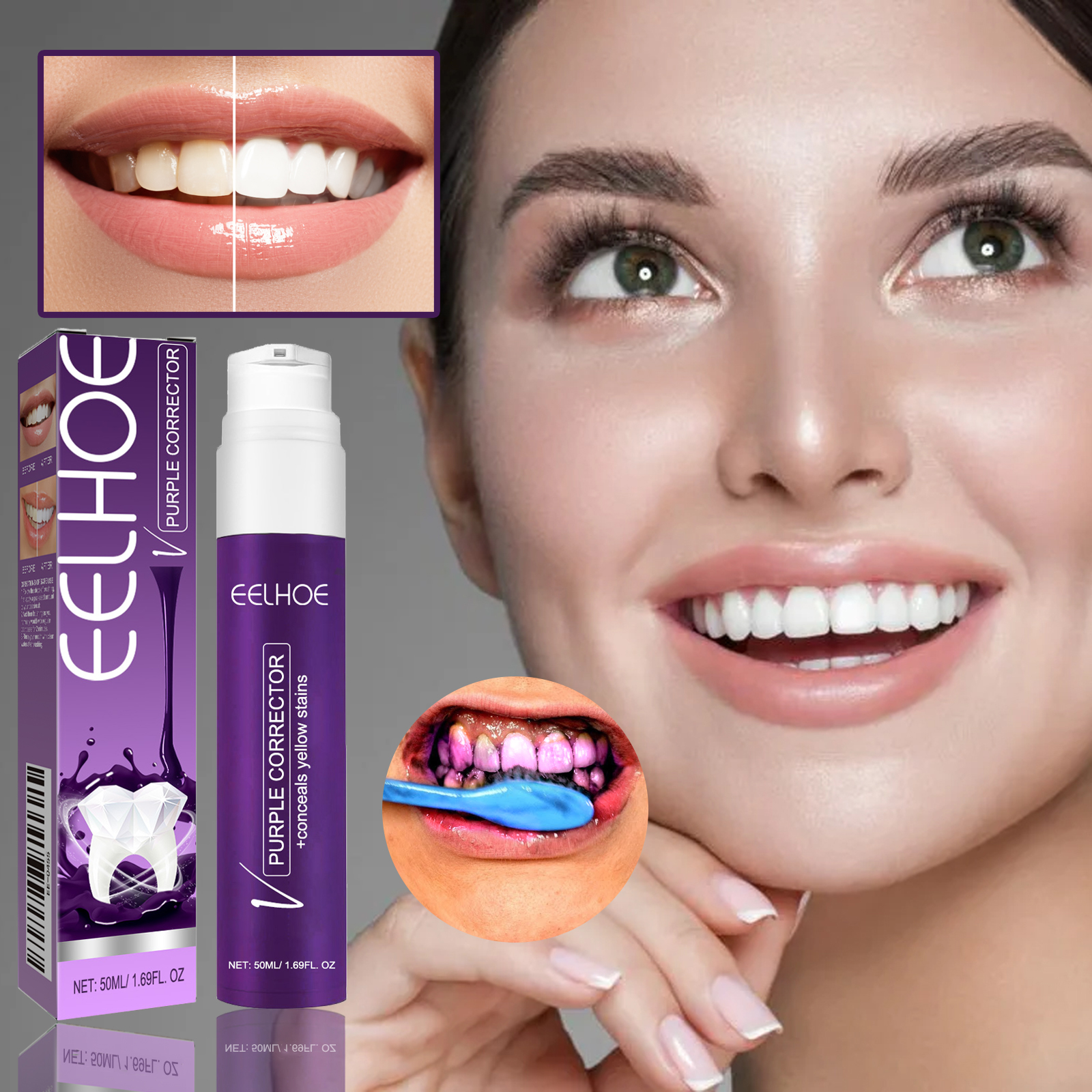 Teeth Whitening Yellow Teeth - V34 Purple ToothpasteTeeth Whitening, Stain Removal,