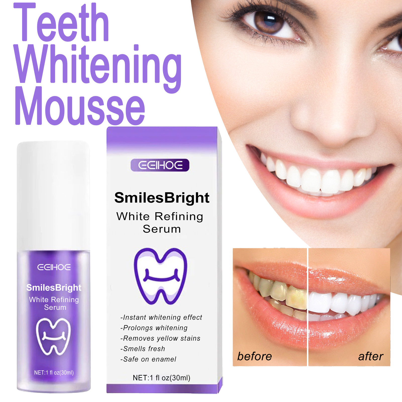 Teeth Whitening Foam - EELHOE Smiles Bright White Refining Serum