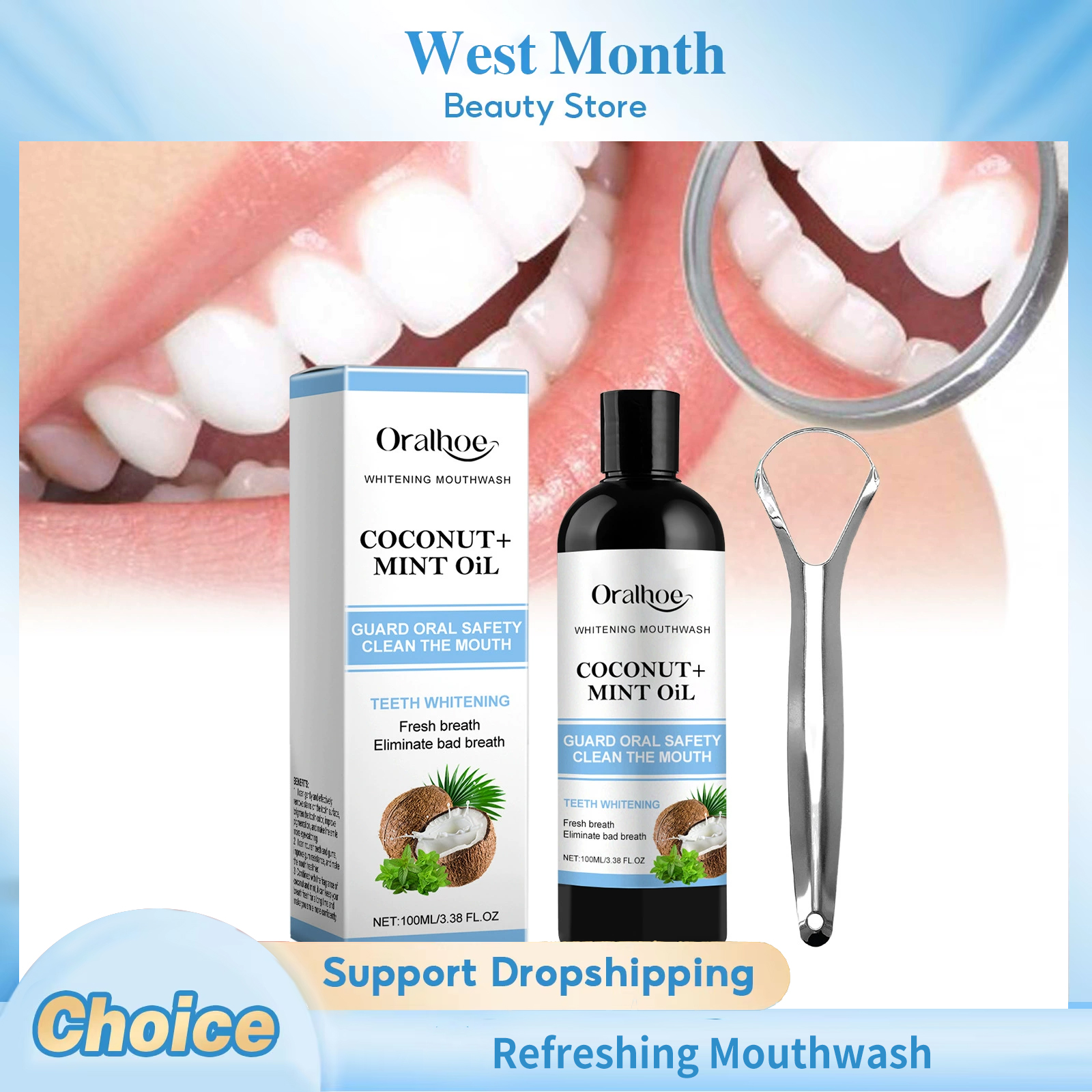 Teeth Whitening Oil Pulling - Coconut Mint Pulling Oil Refreshing Mouthwash
