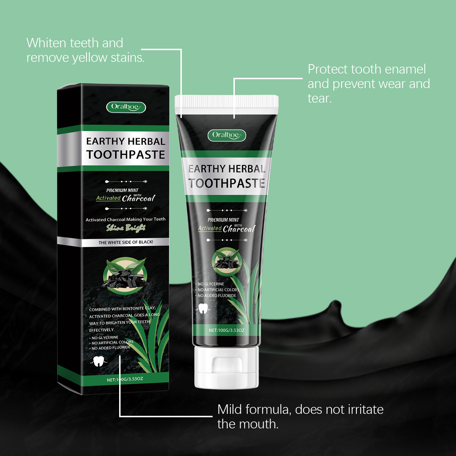 Teeth Whitening Yellow Teeth - Bamboo Charcoal Mint Toothpaste Natural Activated