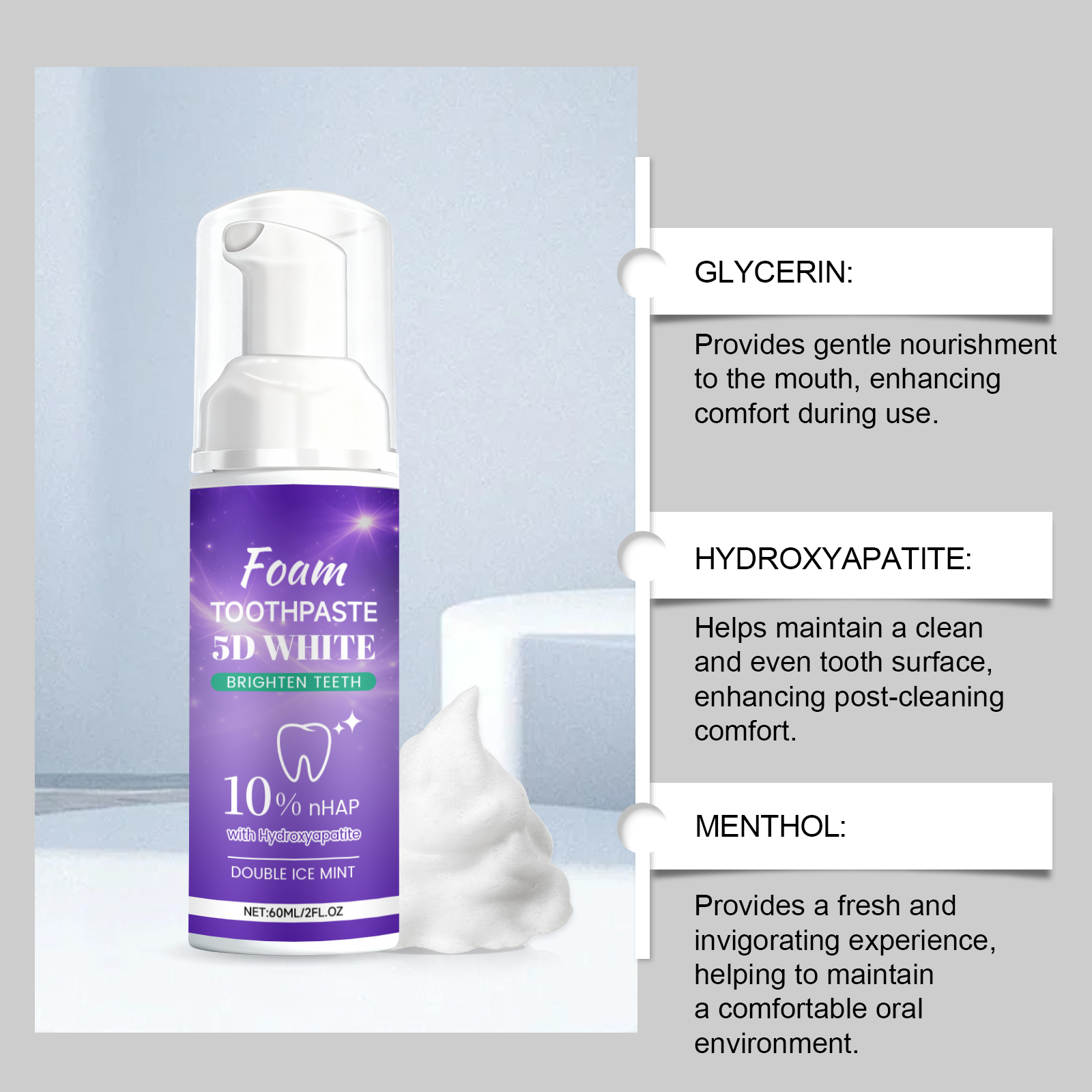 60ml 5D White Foam Toothpaste  - огляд і ціна Teeth Whitening Foam Toothpaste