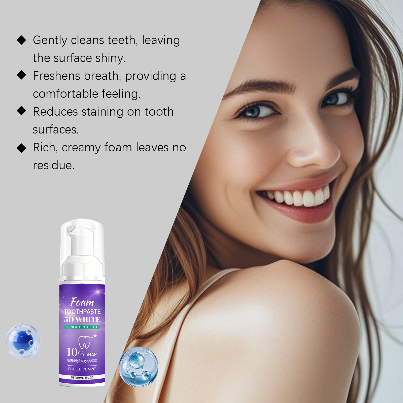 60ml 5D White Foam Toothpaste  - огляд і ціна Teeth Whitening Foam Toothpaste