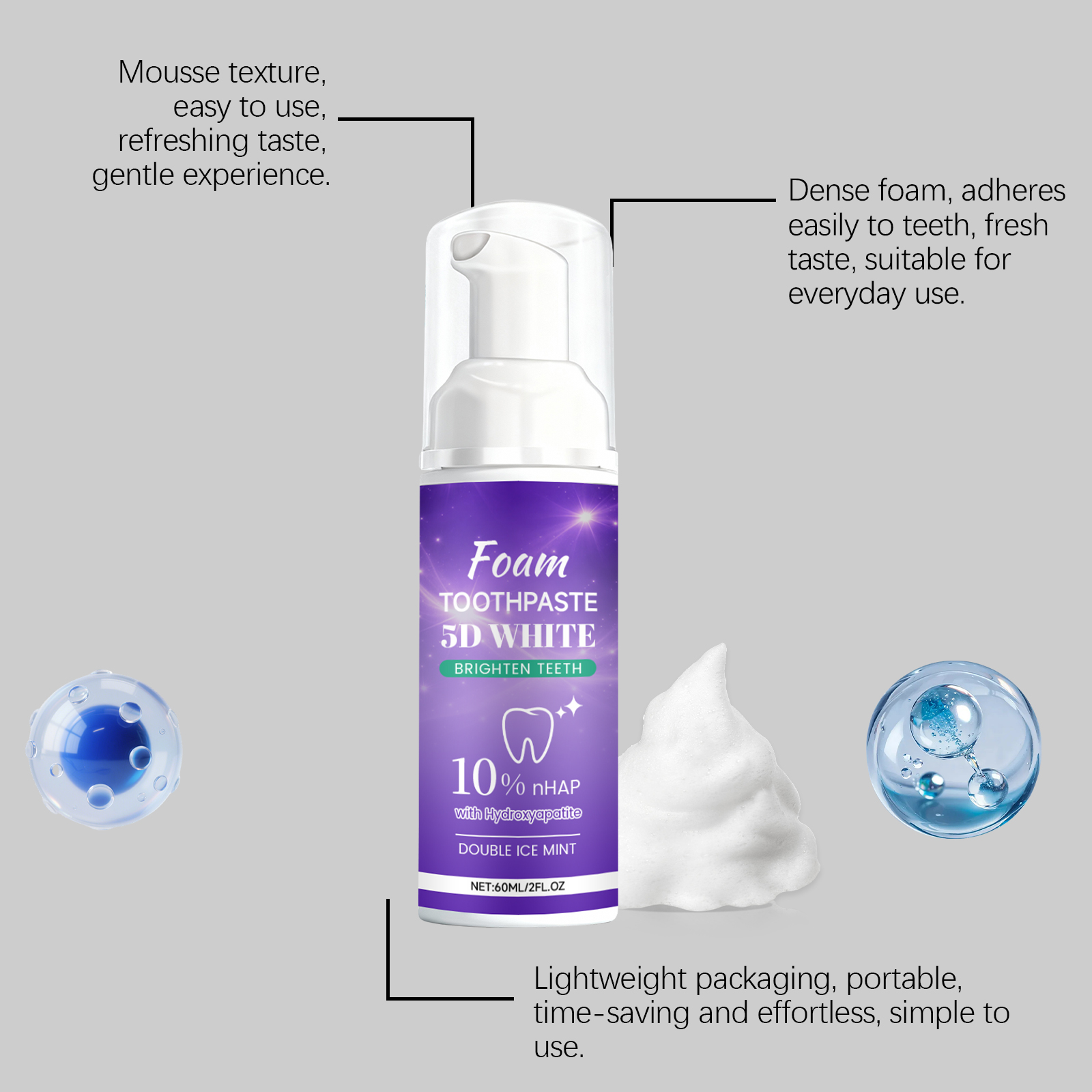 60ml 5D White Foam Toothpaste  - огляд і ціна Teeth Whitening Foam Toothpaste