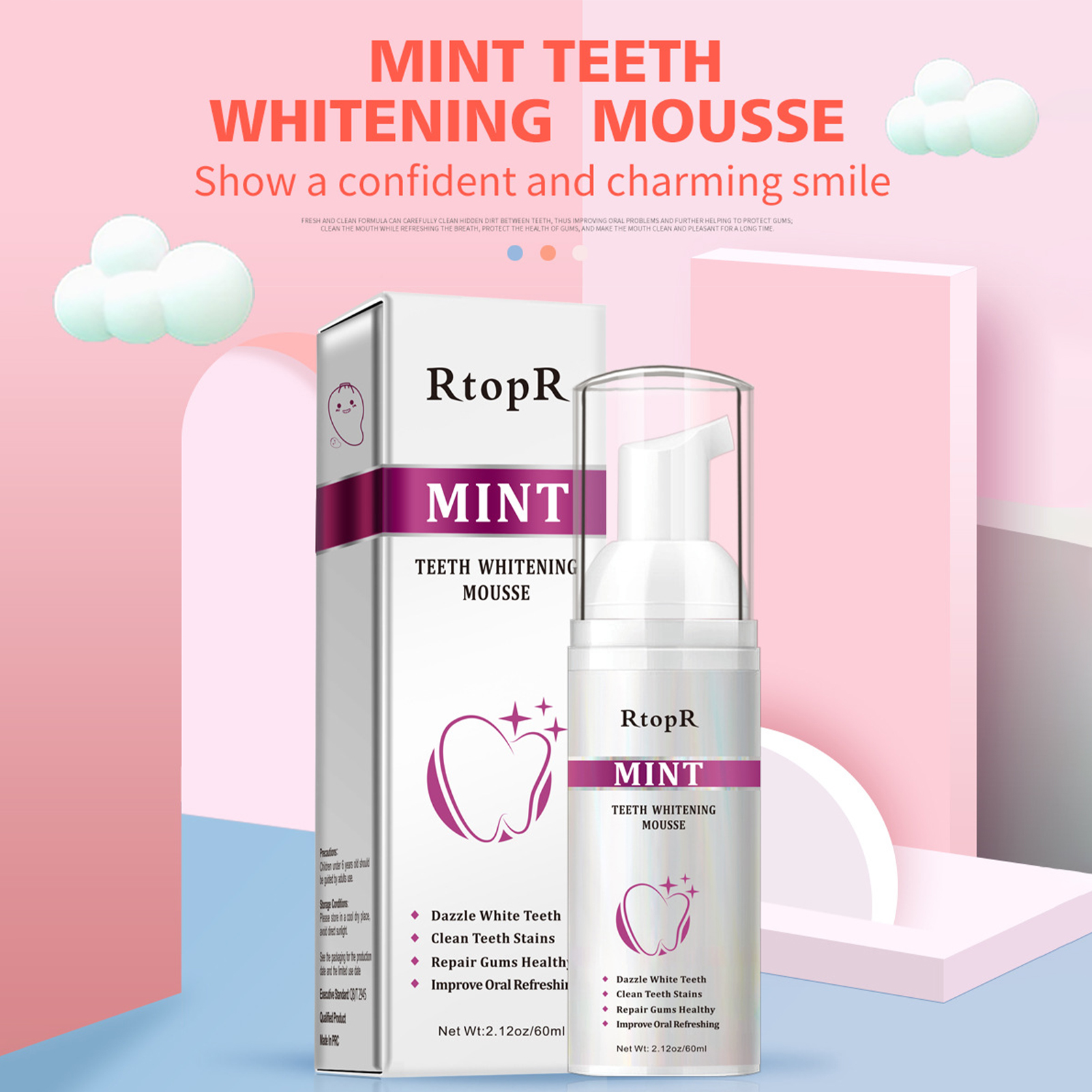 Teeth Whitening Mousse Mint Fo - огляд і ціна Teeth Whitening Foam Toothpaste