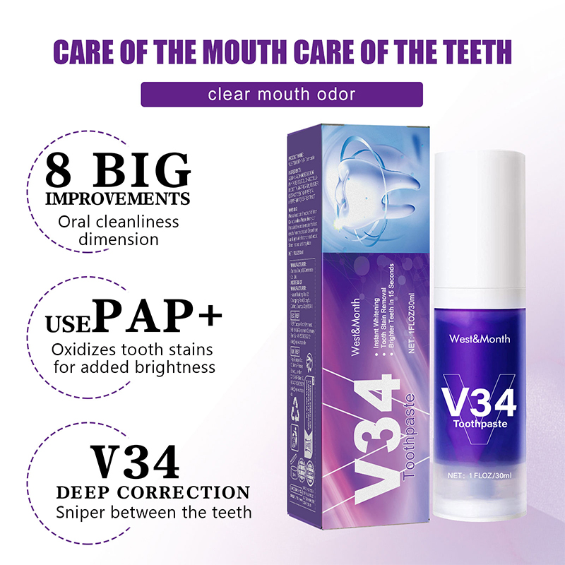 V34 Purple Toothpaste Mousse 3 - огляд і ціна Teeth Whitening Foam Toothpaste