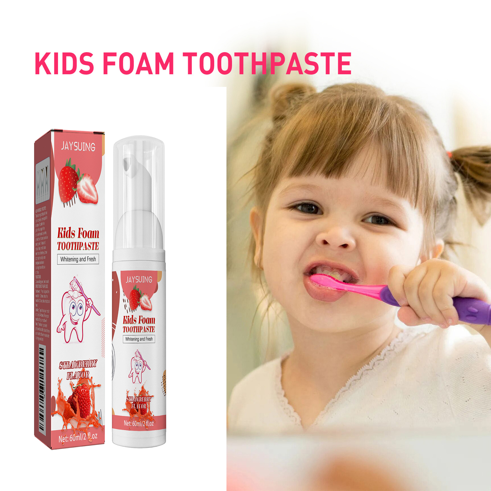 Strawberry-Flavored Kids' Foam - огляд і ціна Teeth Whitening Foam Toothpaste