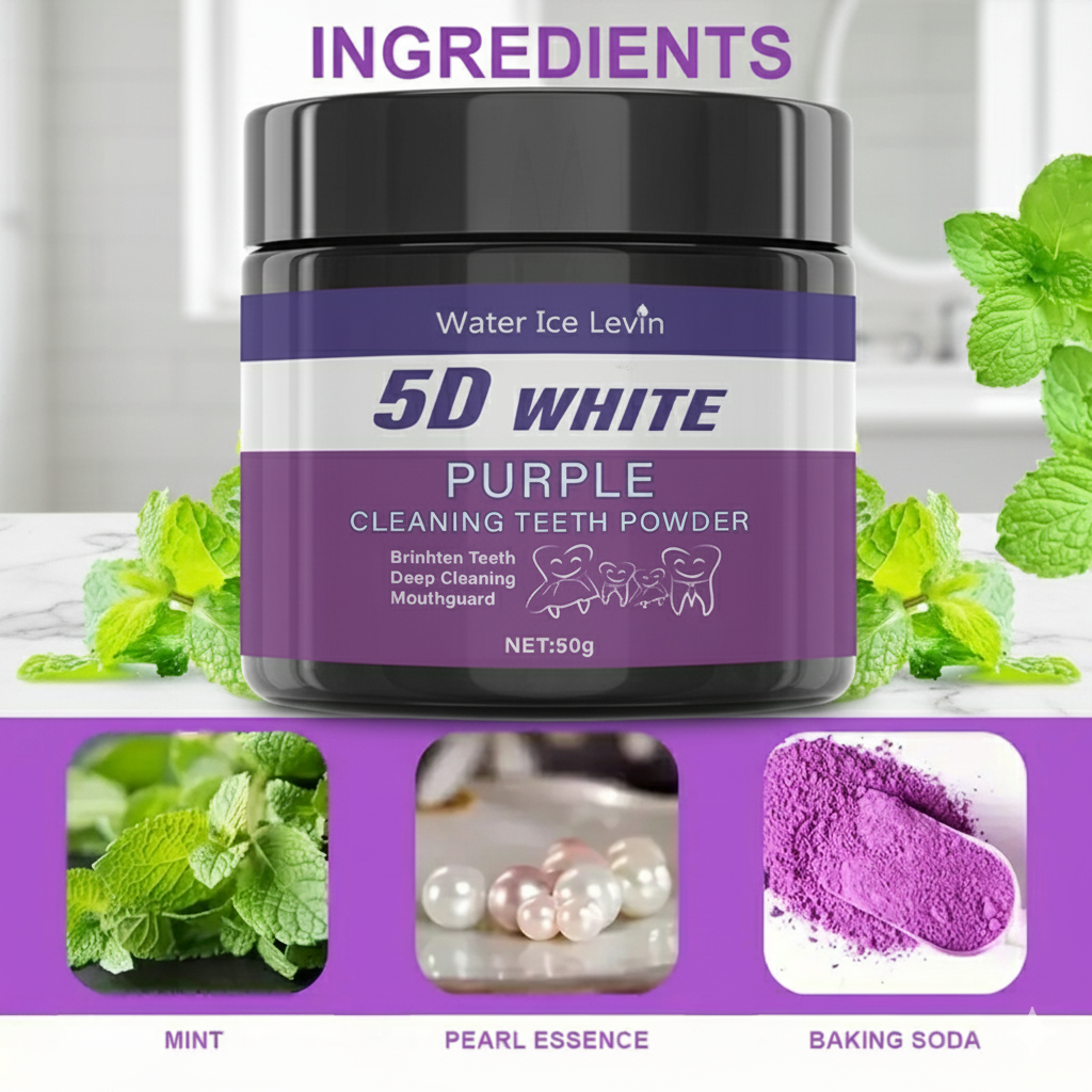 5D White Teeth Powder. Purple  - огляд і ціна Teeth Whitening Oil Pulling