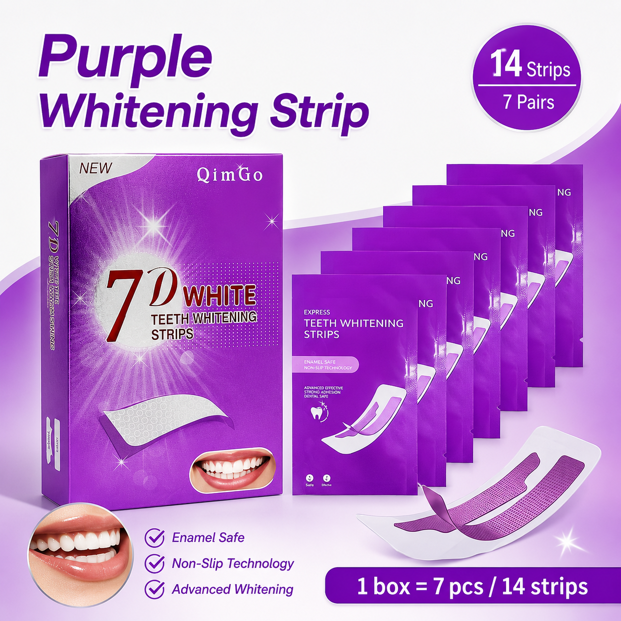 7D Purple Teeth Whitening Stri - огляд і ціна Teeth Whitening Yellow Teeth