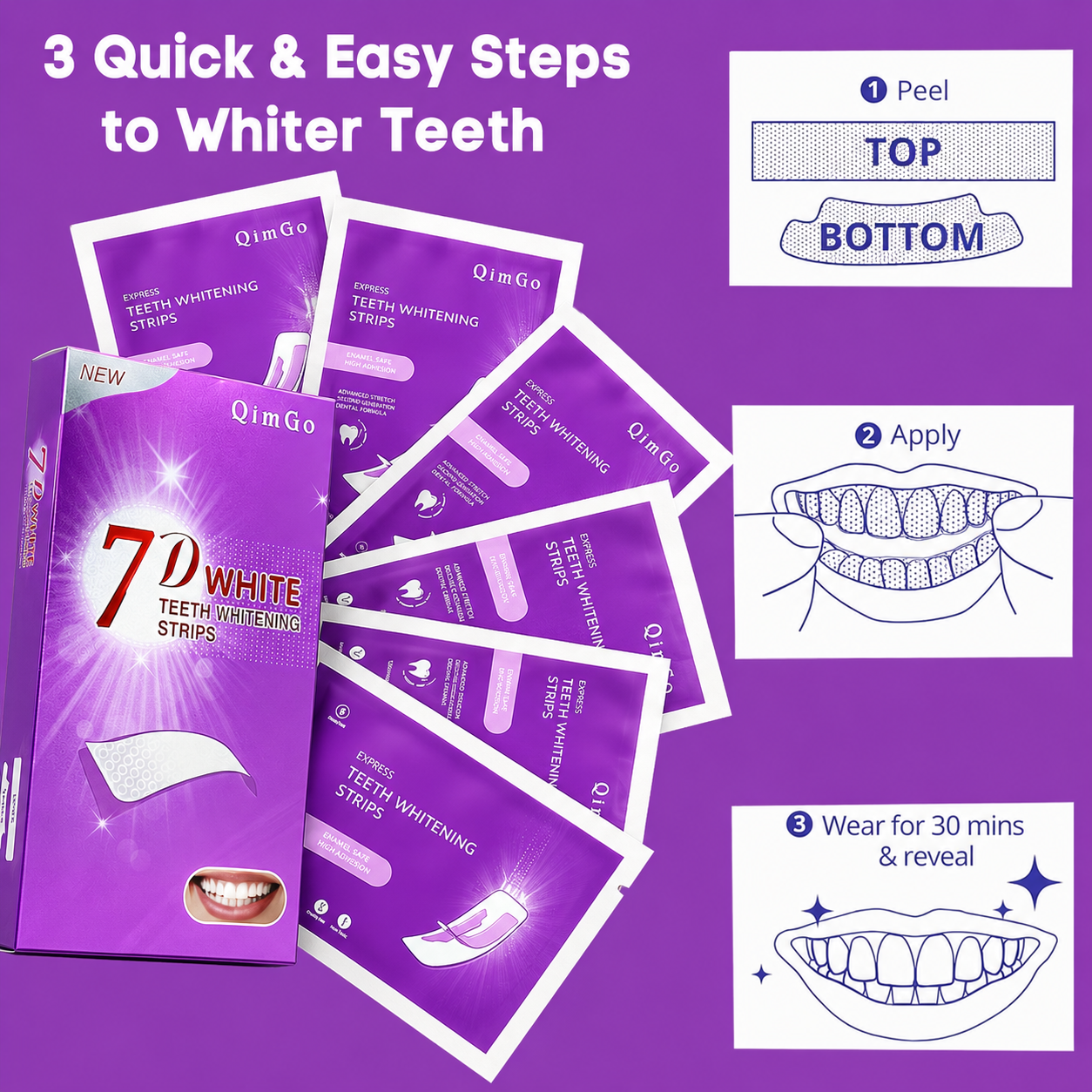 7D Purple Teeth Whitening Stri - огляд і ціна Teeth Whitening Yellow Teeth