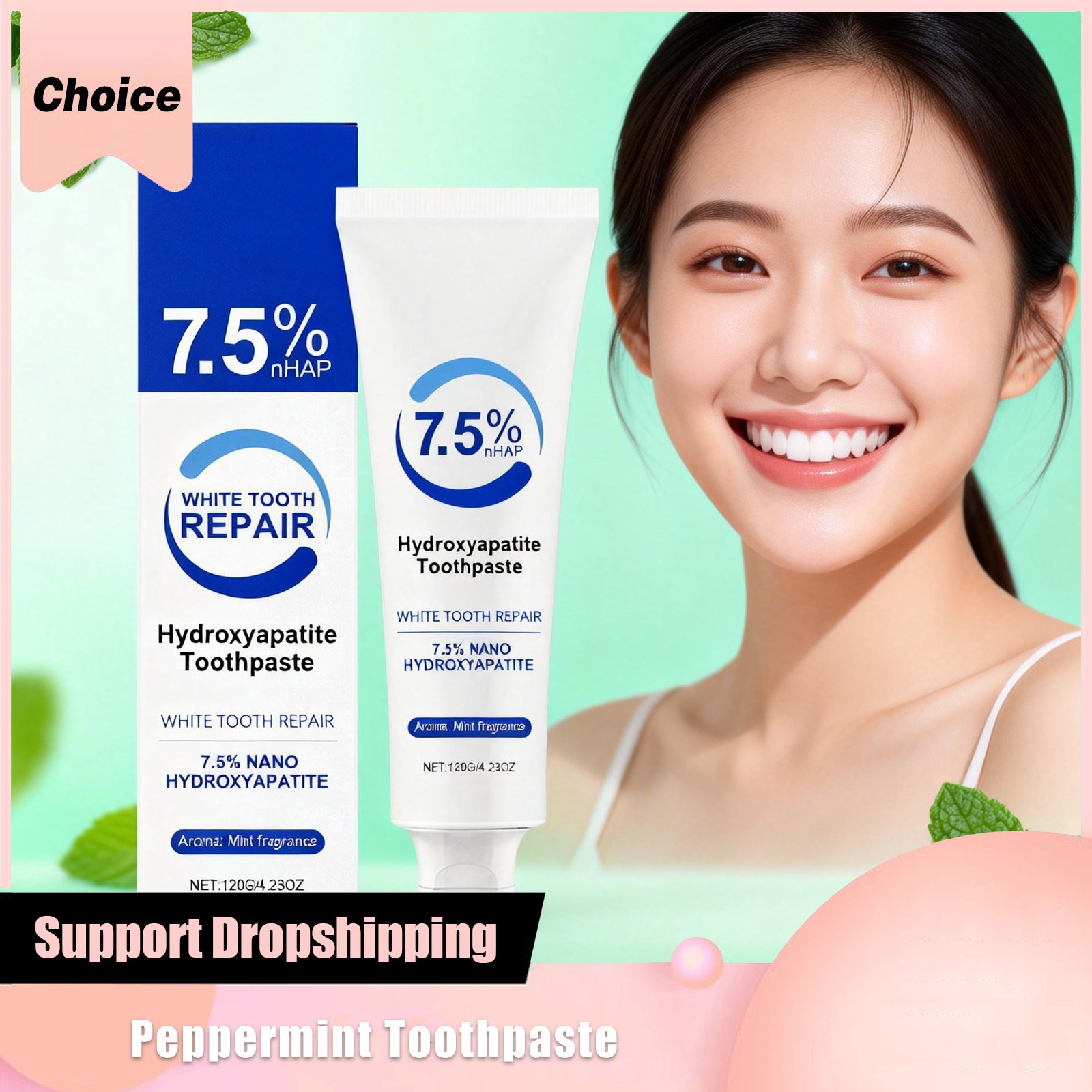 7.5% Hydroxyapatite Peppermint - огляд і ціна Teeth Whitening Foam Toothpaste