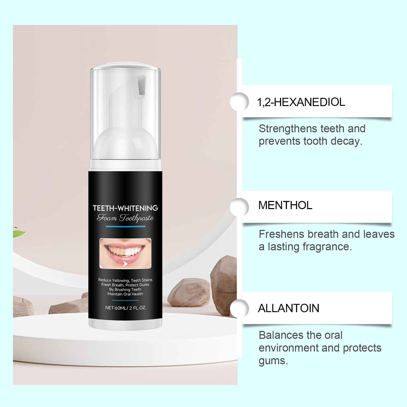 AMZ 60ml Teeth-Whitening Foam  - огляд і ціна Teeth Whitening Foam Toothpaste