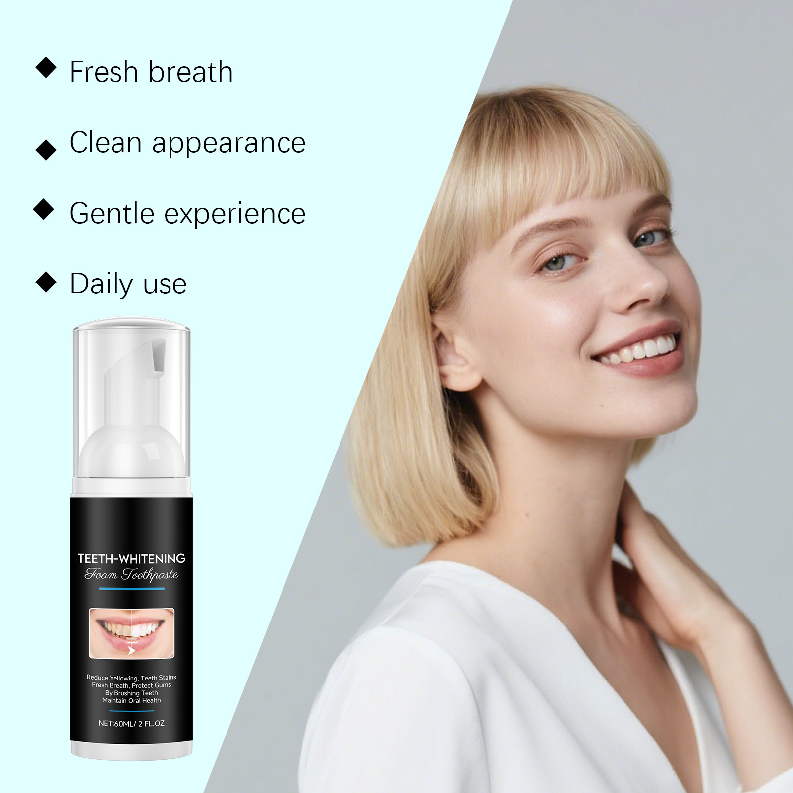AMZ 60ml Teeth-Whitening Foam  - огляд і ціна Teeth Whitening Foam Toothpaste