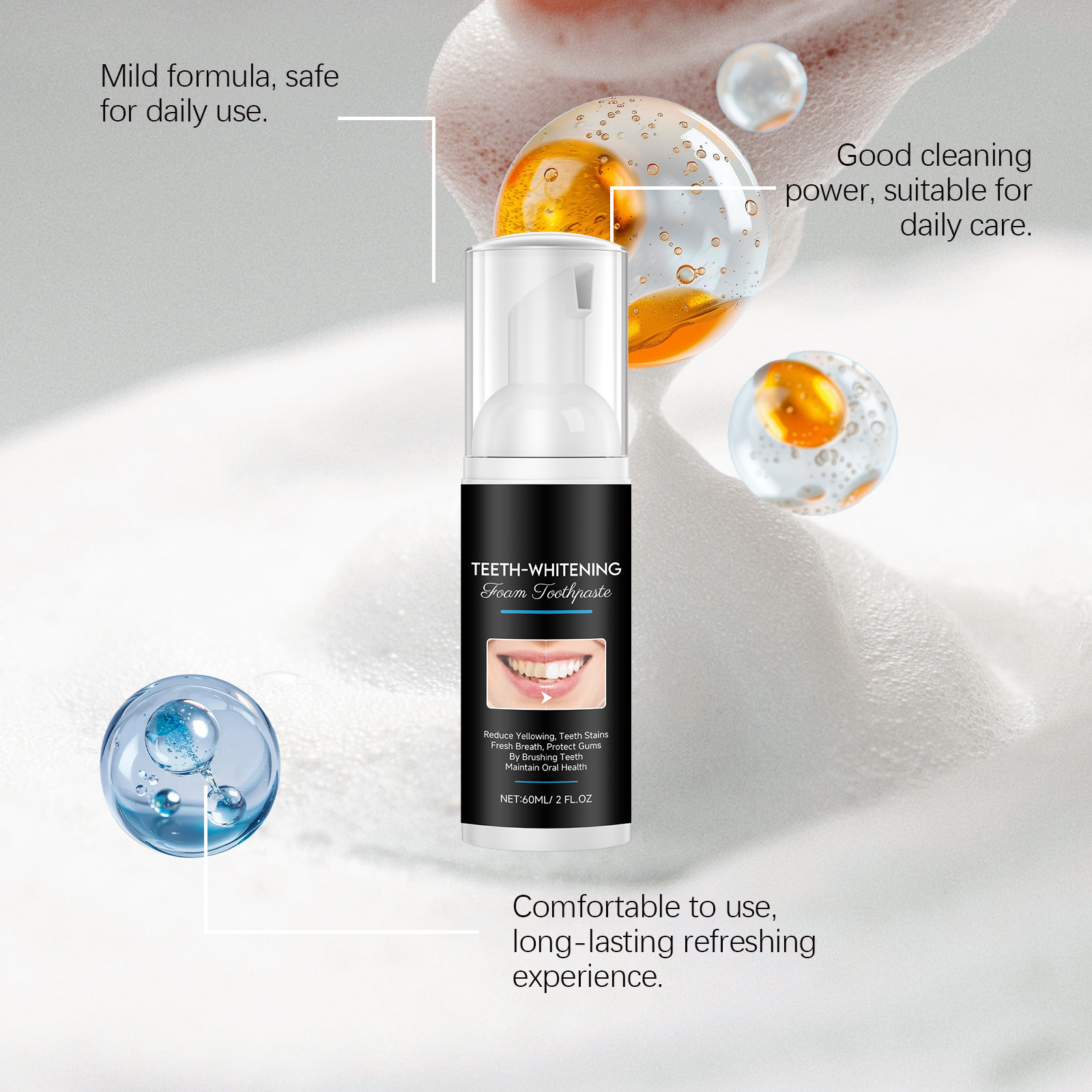 AMZ 60ml Teeth-Whitening Foam  - огляд і ціна Teeth Whitening Foam Toothpaste